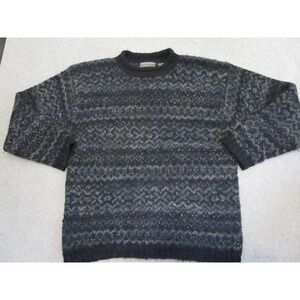 Vintage Structure Sweater Mens Large Blue Shaggy Roll Neck Geometric Wool Blend
